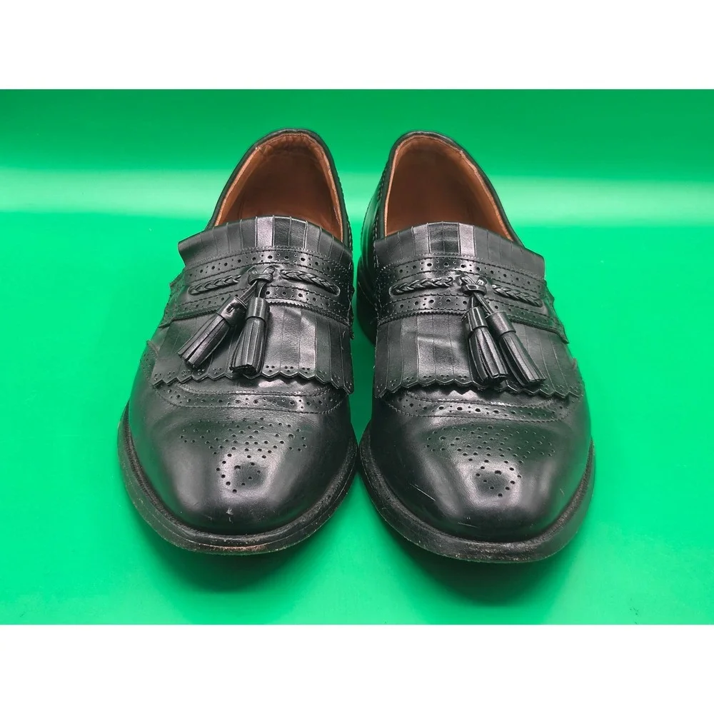 Allen Edmonds Bradenton Mens 10 D Black Leather Kiltie Tassel Wingtip Loafers